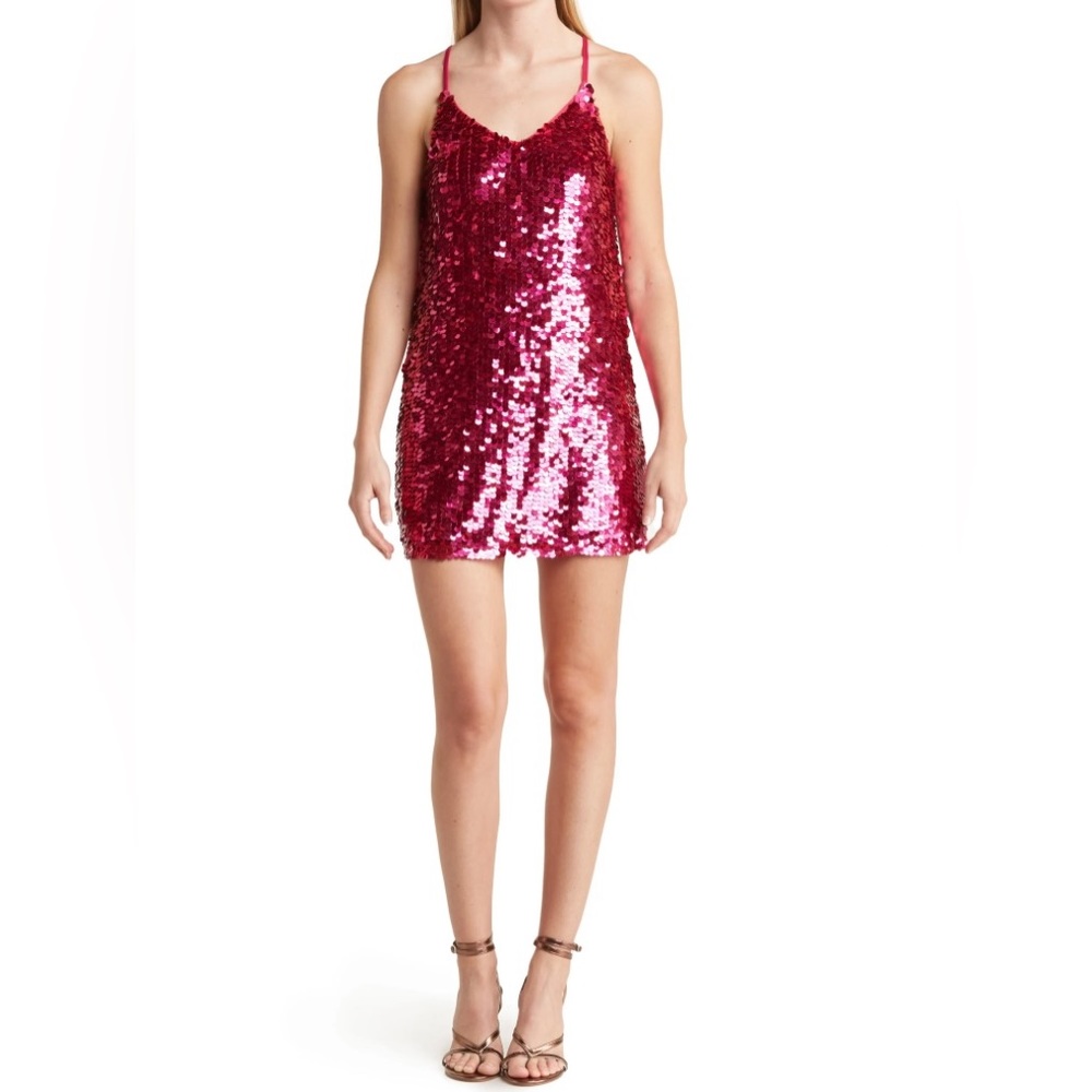 Walter Baker Dolla Sequin Mini Dress NWT Fuchsia Pink Small - Picture 4 of 12